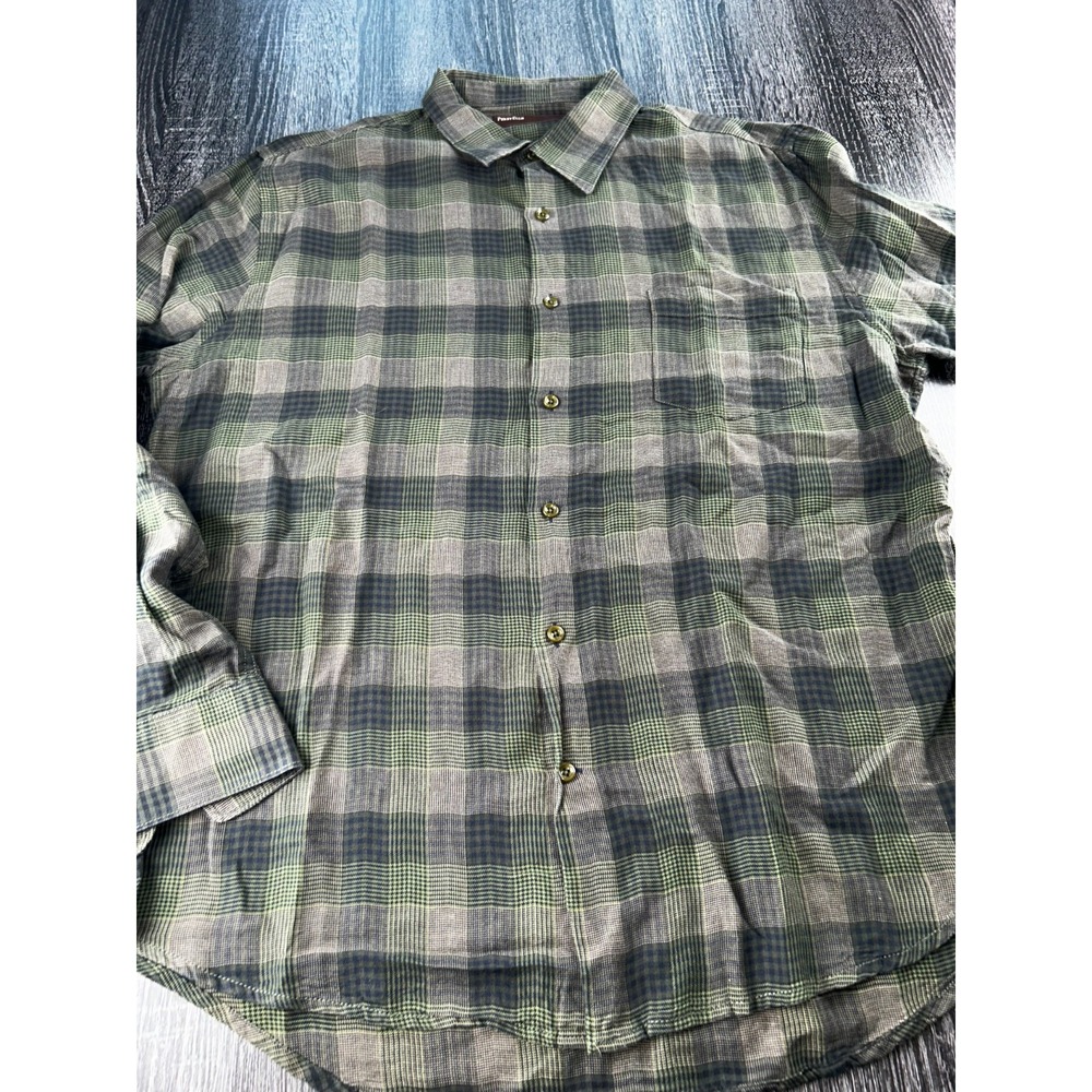 Perry Ellis Green Gray Plaid Button Down Shirt Classic Cotton Casual Mens XL